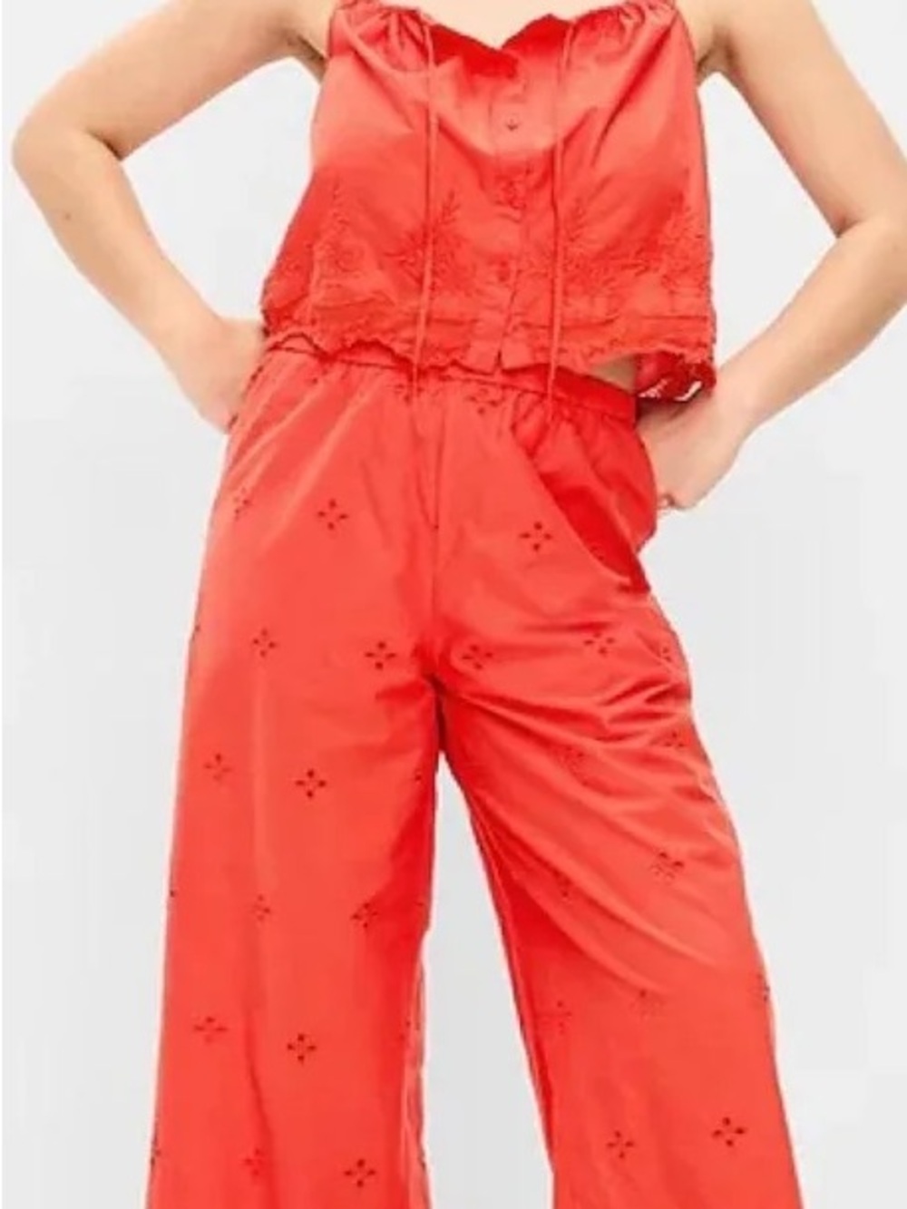 Old Navy Red Eyelet two piece set - wide leg cropped pants and flowy tank